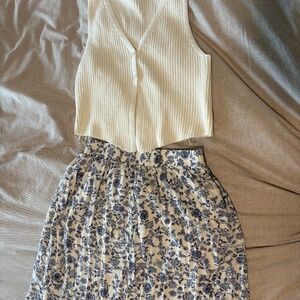 🤍 Cottagecore 2-Piece Set | Ribbed Knit Tank & Floral Maxi Skirt | Size M